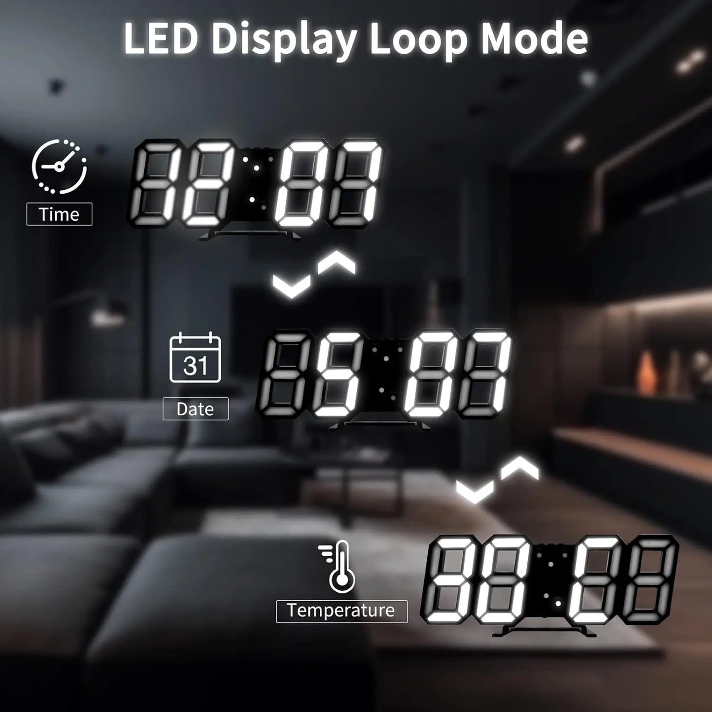 3D LED Digital Clock Luminous Fashion Wall Clock Multifunctional Creative USB Plug In Electronic Clock Home Decoration