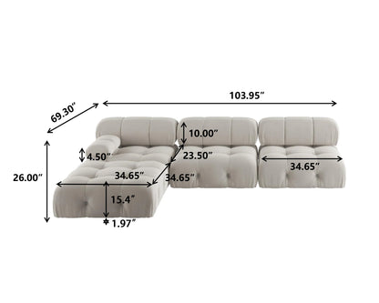 104" Modular Sectional Sofas Luxury Modern Velvet 4-Seat Couch with Ottoman for Living Room L-Shaped Minimalist Sofa Couches