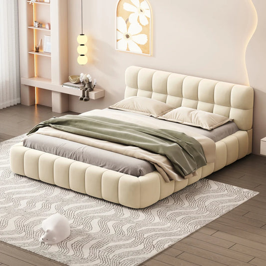 Upholstered Platform Bed with Thick Fabric,Soft & Comfortable Grounded Bed with Solid Frame,Easy Assembly,for bedroom